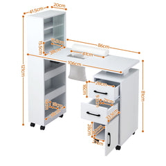 Artiss Manicure Table Nail Desk with Built-in Dust Collector Beauty Salon Station Drawers Shelves Wrist Cushion White