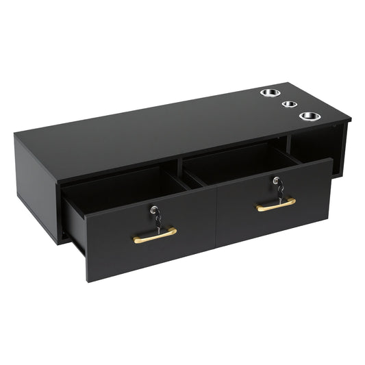 Artiss Wall Mounted Salon Station Cabinet, Hair Styling Station with 2 Lockable Drawers & 3 Appliance Holders, Wooden Barber Spa Equipment for Vanity, Black