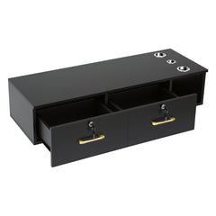 Artiss Wall Mounted Salon Station Cabinet, Hair Styling Station with 2 Lockable Drawers & 3 Appliance Holders, Wooden Barber Spa Equipment for Vanity, Black