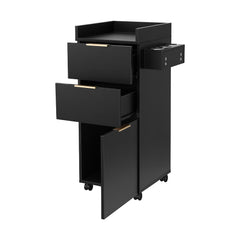 Artiss Professional Salon Station Rolling Cart, Hair Styling Beauty Cabinet with 2 Drawers, Large Supply Cabinet & 3 Appliance Holders, Wood Barber Spa Trolley with 360° Wheels for Skincare & Vanity, Black