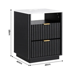 Artiss Bedside Table with Charging Station and 2 Drawers Black