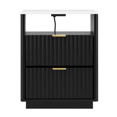 Artiss Bedside Table with Charging Station and 2 Drawers Black