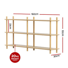 Artiss Bookshelf 3 Tiers Bookcase Display Shelves Wooden Storage Stand Rack Pine