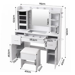 Artiss Dressing Table Vanity Desk LED Mirror Stool Set Charging Station Glass Top Rotating Shelf White