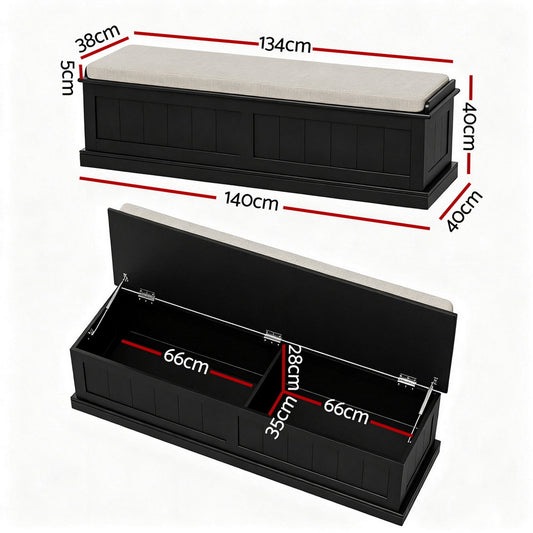Artiss Storage Ottoman Blanket Box 140cm Fluted Black