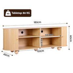Artiss 180cm TV Unit Storage Shelf Curved Edge Sliding Fluted Style Door Pine