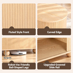 Artiss 180cm TV Unit Storage Shelf Curved Edge Sliding Fluted Style Door Pine