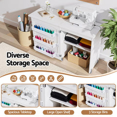 Artiss Folding Sewing Table Sewing Machine Desk Multi-functional Rolling Work Table Craft Station