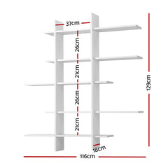 Artiss 15-Section Wall Mounted Display Shelf, Floating Bookshelf for Books and Decor, Extra Thick E1 PB Board for Home Study and Living Room, 116 x 18 x 129 cm