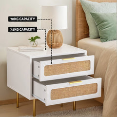 Artiss Rattan Bedside Table 2 Drawers Pine