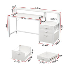 Artiss Computer Desk Home Office Study Table Desks w/Drawers Open Shelf White 160CM