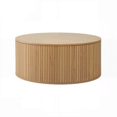 Artiss Round Coffee Table Storage Fluted Center Table Living Room Office 80cm Wood