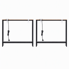 Artiss Set of 2 Narrow Sofa Console Tables with Charging Station, Wood