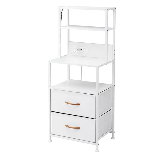 Artiss Bedside Table Tall Nightstand with Charging Station Drawers LED White