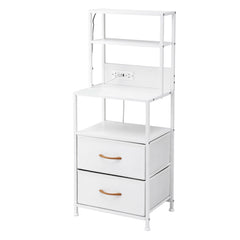 Artiss Bedside Table Tall Nightstand with Charging Station Drawers LED White