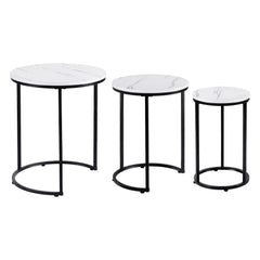 Artiss Nesting Coffee Table Set of 3 Round Stackable Side End Tables Marble Finish White