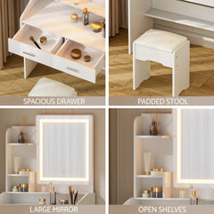 Artiss Dressing Table Set Stool Led White Doria