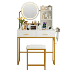 Artiss Dressing Table Vanity Desk Set Stool LED Charging Station White