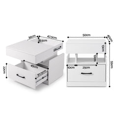 Artiss Bedside Table with Charging Station Drawer Sliding Top Nightstand White