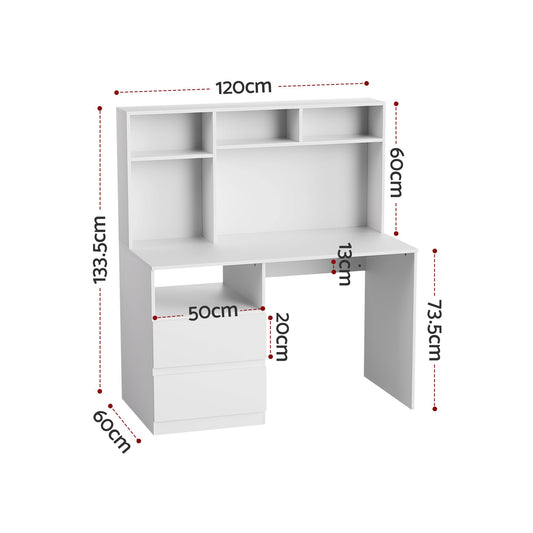 Artiss Computer Desk Office Study Desks Table Bookshelf Drawer White 120cm