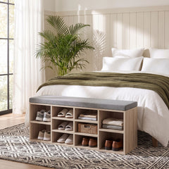 Artiss Shoe Bench x2 Set Fabric Seat Pine Hallway Bedroom