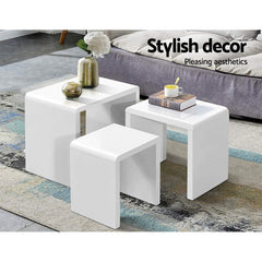 Artiss Nesting Coffee Table Set of 3 Glossy White