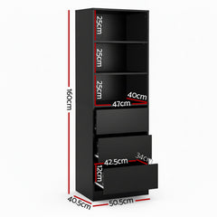 Artiss 3 Chest of Drawers Tallboy Cabinet Black