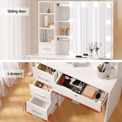 Artiss Dressing Table Set Stool 10 Led Bulbs White Dylan