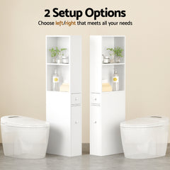Artiss Bathroom Cabinet Storage Slim Organiser Drawer Toilet Corner 135cm White