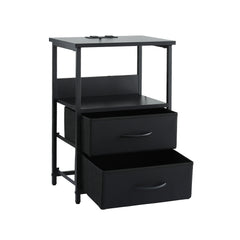 Artiss Bedside Table LED Nightstand Charging Station 2 Drawers Foldable Black