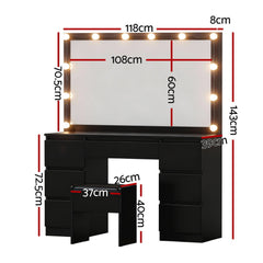 Artiss Dressing Table Vanity Desk Set Stool 12 Led Bulbs Black