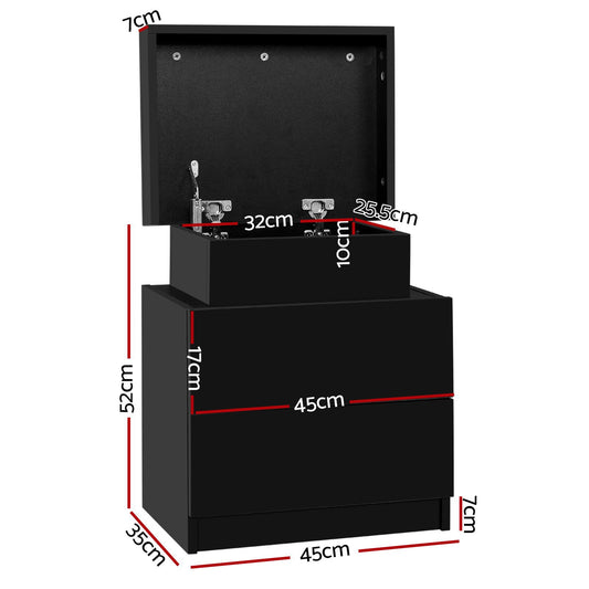 Artiss 2X Bedside Table 2 Drawers Lift-up Storage Black