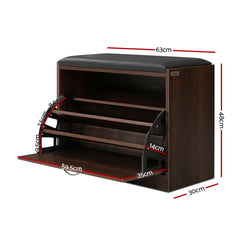 Artiss Shoe Rack Cabinet Bench15 Pairs Walnut Kyla