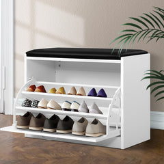 Artiss Shoe Rack Cabinet Bench 15 Pairs White Kyla