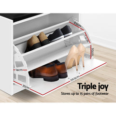 Artiss Shoe Rack Cabinet Bench 15 Pairs White Kyla