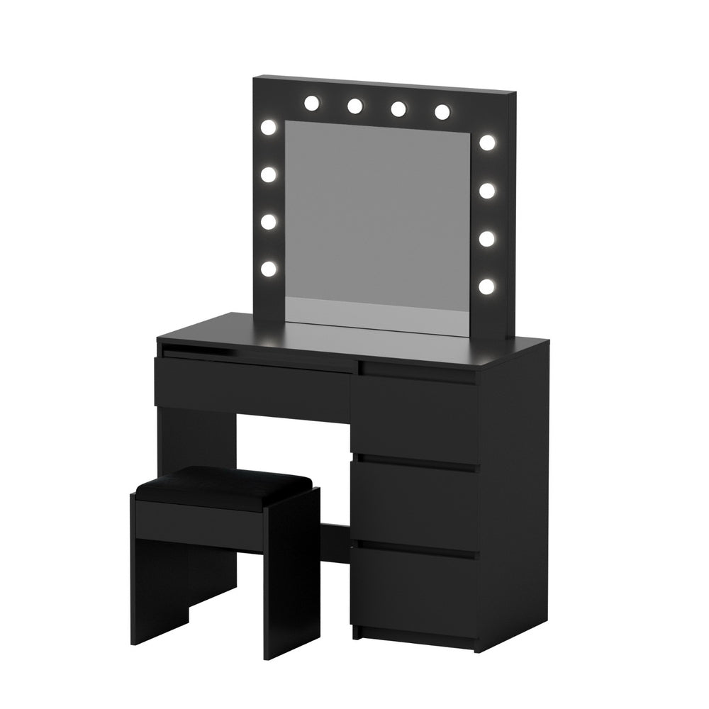 Artiss Dressing Table Set Stool 12 Led Bulbs Black