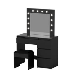 Artiss Dressing Table Set Stool 12 Led Bulbs Black