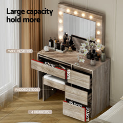 Artiss Dressing Table Set Stool 12 Led Bulbs Wood