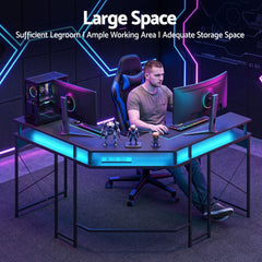 Artiss L-Shape Gaming Desk Computer Desks RGB LED Power Outlet 130cm Black