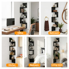 Artiss Wall Shelf Bookshelf Corner Floating 5-Tier Black