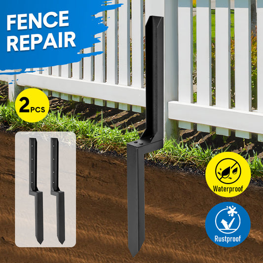2 Pack Fence Post Repair Kit Heavy Duty Fence Posts Anchor 80cm Long Thickened Ground Stakes for Fix Tilted Broken Wood Fence or Mailbox Support Black