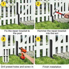 2 Pack Fence Post Repair Kit Heavy Duty Fence Posts Anchor 80cm Long Thickened Ground Stakes for Fix Tilted Broken Wood Fence or Mailbox Support Black
