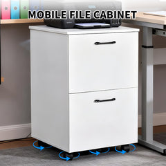 2-Drawer File Cabinet MDF Rolling Filing Cabinet with Adjustable Hanging Rail and 5 Swivel Casters for Under Desk Roomy Filing Cabinets Home Office White