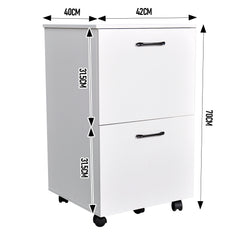 2-Drawer File Cabinet MDF Rolling Filing Cabinet with Adjustable Hanging Rail and 5 Swivel Casters for Under Desk Roomy Filing Cabinets Home Office White