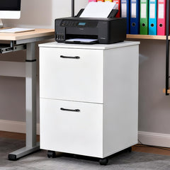 2-Drawer File Cabinet MDF Rolling Filing Cabinet with Adjustable Hanging Rail and 5 Swivel Casters for Under Desk Roomy Filing Cabinets Home Office White