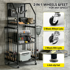 Fishing Rod Holders for Up to 12 Rods 3-Tier Fishing Gear Equipment Cart with Wheels and Pegboard for Tackle Box Reel Accessories Storage Home Garage Use