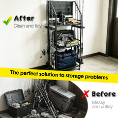 Fishing Rod Holders for Up to 12 Rods 3-Tier Fishing Gear Equipment Cart with Wheels and Pegboard for Tackle Box Reel Accessories Storage Home Garage Use