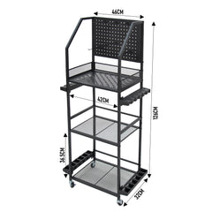 Fishing Rod Holders for Up to 12 Rods 3-Tier Fishing Gear Equipment Cart with Wheels and Pegboard for Tackle Box Reel Accessories Storage Home Garage Use