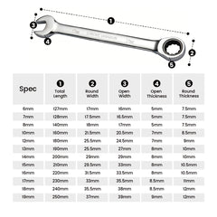 12Pcs 6-19mm Ratchet Spanners Set Combination Flexi Wrench Kit Vanadium Steel Precision Spanner with Storage Organizer for Home Plumber Bike Car Repairs