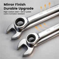 12Pcs 6-19mm Ratchet Spanners Set Combination Flexi Wrench Kit Vanadium Steel Precision Spanner with Storage Organizer for Home Plumber Bike Car Repairs